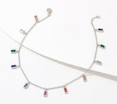 Diamonique Rainbow Baguette Dangle Anklet, Sterling Silver, Size 10